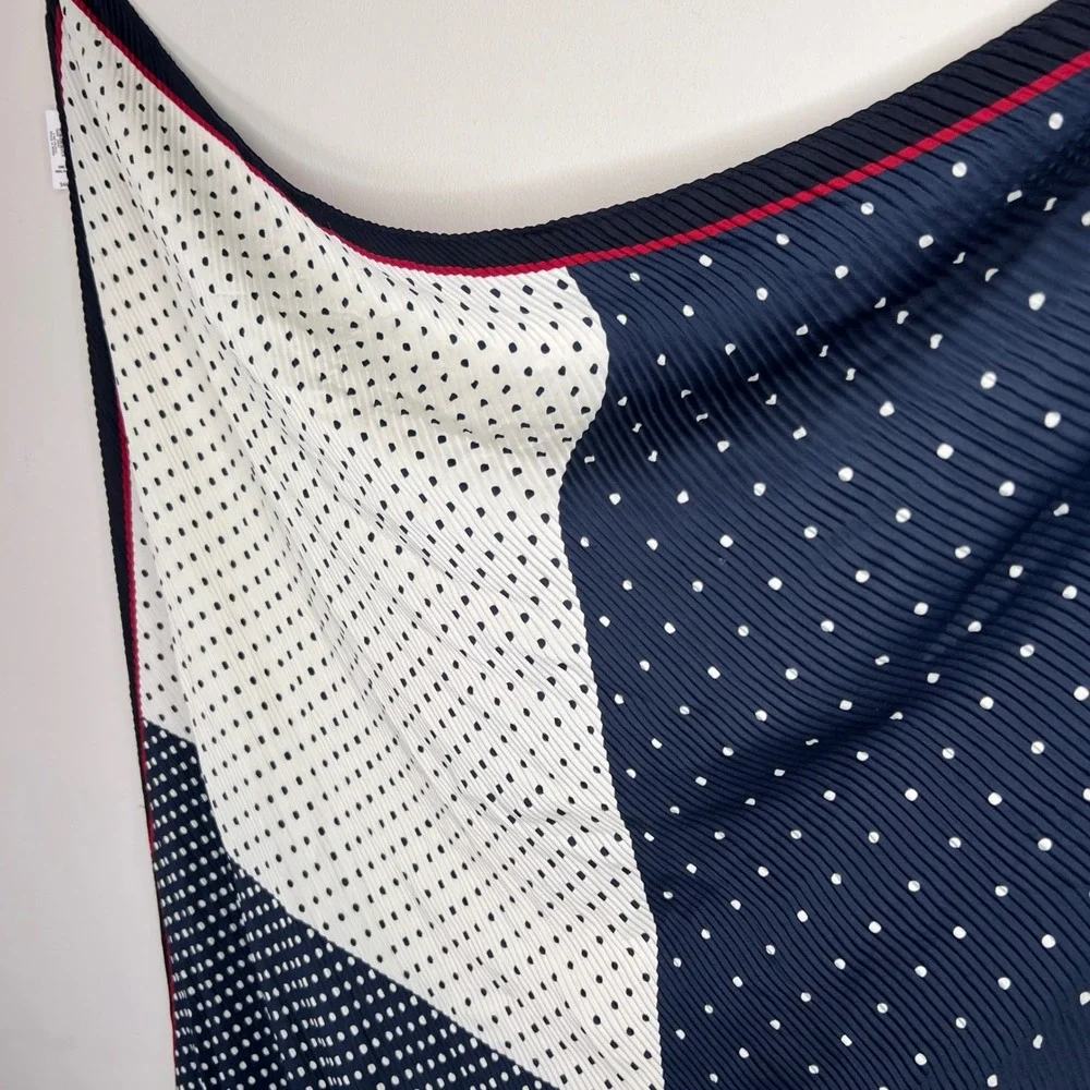 Banana Republic Polka Dot Pleated Scarf Square Navy White Red Coastal Chic NWT